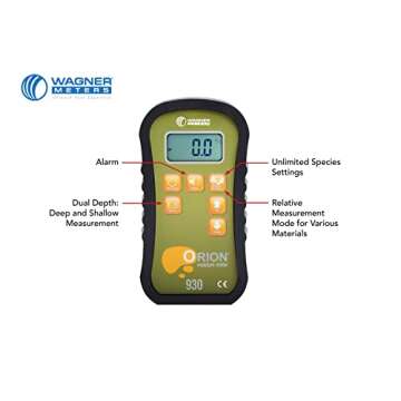 Orion® 930 Pinless Wood Moisture Meter by Wagner Meters I Accurate, Non-Damaging, Dual Depth Lumber Moisture Measurement, On-site Calibration (Standard Calibrator)