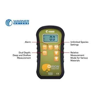 Orion® 930 Pinless Wood Moisture Meter by Wagner Meters I Accurate, Non-Damaging, Dual Depth Lumber Moisture Measurement, On-site Calibration (Standard Calibrator)