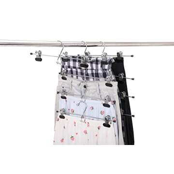 6 Quality Pants Hangers Heavy Duty Add-on Skirt/Slack Metal Hanger, Extra Wide Adjustable Clips, Mul...