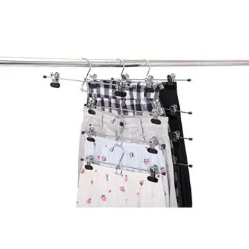 6 Quality Pants Hangers Heavy Duty Add-on Skirt/Slack Metal Hanger, Extra Wide Adjustable Clips, Mul...