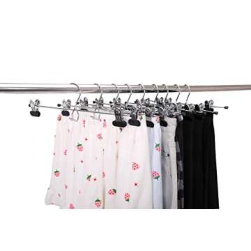 6 Quality Pants Hangers Heavy Duty Add-on Skirt/Slack Metal Hanger, Extra Wide Adjustable Clips, Multi Stackable Add on Hangers, Chrome, Jeans, Bottoms, Set of 6