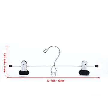 6 Quality Pants Hangers Heavy Duty Add-on Skirt/Slack Metal Hanger, Extra Wide Adjustable Clips, Multi Stackable Add on Hangers, Chrome, Jeans, Bottoms, Set of 6