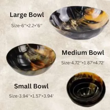 Scissors Art Set of 3 Horn Bowls Hand Crafted Large/medium/Small Serving Natural Buffalo Horn Bowls gift for mother,sister, girlfriend, relatives, christmas gift-– Polished Finish