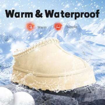 metricfalcon Women's Platform Mini Boots Slippers for Women Indoor Slippers Slip on Fur Fleece Lined Suede Short Ankle Boots