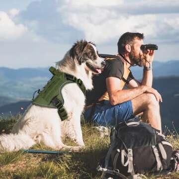 WINGOIN Tactical Dog Harness for Large Dogs, Heavy Duty No Pull Dog Harness with Handle, Adjustable Reflective Military K9 German Shepherd Big Size Dog Vest for Training, Walking, Hiking, Green (L)