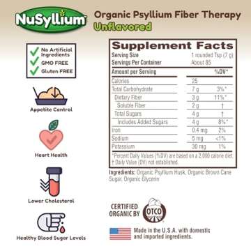 NuSyllium Psyllium Husk Powder USDA Organic, 21 Oz, Dietary Fiber Supplement with Brown Sugar, Helps...