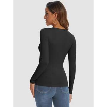 ATHMILE Womens Long Sleeve Crewneck Ribbed Tops Fitted Stretch Casual Basic T Shirts 2025 Black