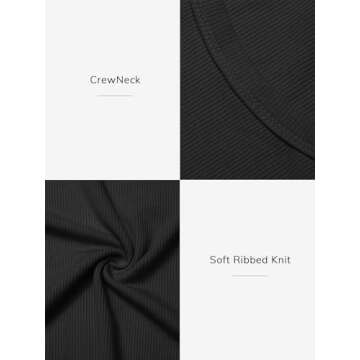 ATHMILE Womens Long Sleeve Crewneck Ribbed Tops Fitted Stretch Casual Basic T Shirts 2025 Black