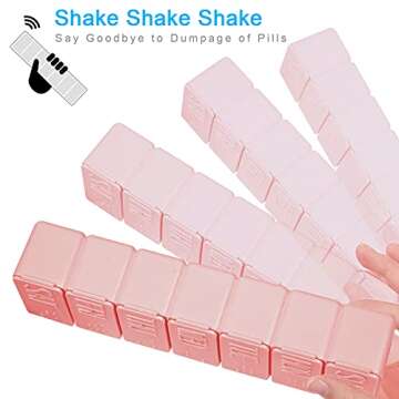 Pill Organizer-Pill Boxes for Travel, 7 Day with Braille Pill case Vitamins Fish Oil Supplements, Medication Organizer Dispenser for Fish Oils, Vitamin Holder Supplement (Pink)