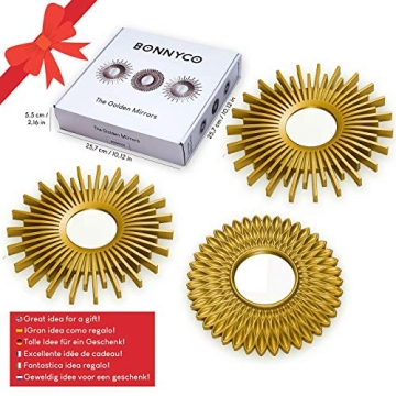 Gold Mirrors for Wall | Pack of 3 Decorative Round Mirrors