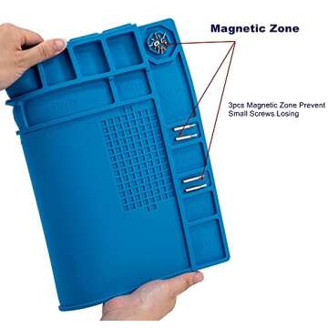 Premium Heat Resistant 932°F Blue Magnetic Repair Work Mat Large Silicone Soldering Mat for Soldering, Electronics, Computer Cellphone Repair, BGA Soldering Gun Iron Workbench Protection