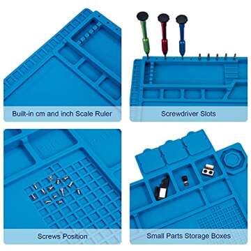 Premium Heat Resistant 932°F Blue Magnetic Repair Work Mat Large Silicone Soldering Mat for Soldering, Electronics, Computer Cellphone Repair, BGA Soldering Gun Iron Workbench Protection