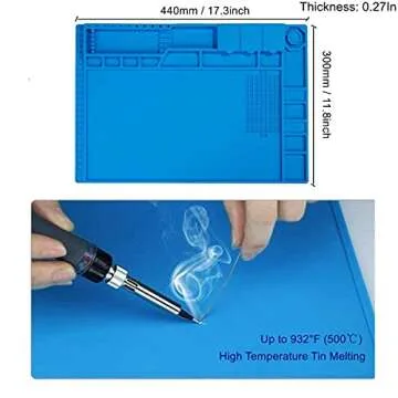 Premium Heat Resistant 932°F Blue Magnetic Repair Work Mat Large Silicone Soldering Mat for Soldering, Electronics, Computer Cellphone Repair, BGA Soldering Gun Iron Workbench Protection