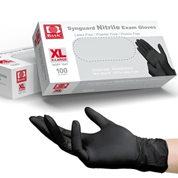 Basic Medical Black Nitrile Exam Gloves - Latex-Free & Powder-Free, 5 mil Gloves, NGPF-1047(pack of ...