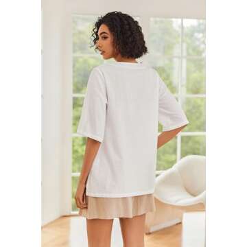 Cnlinkco Linen Shirts for Women Casual Button Cotton Tops Summer Solid Bohemian Clothes White XL