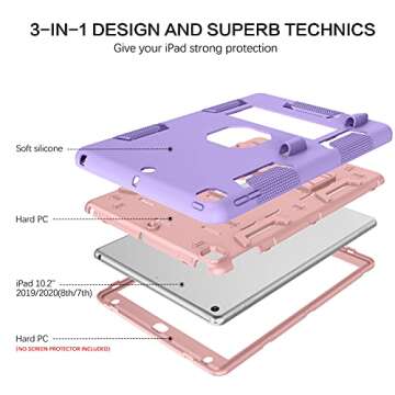 VENINGO Case For iPad 7th/8th/9th Generation, iPad 10.2 2021/2020/2019, 3 in 1 Heavy Duty Rugged Sho...