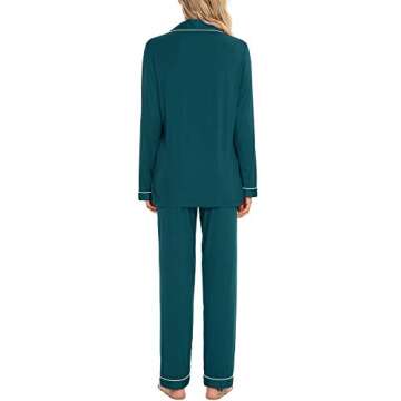 Senert Pajamas Set Long Sleeve Sleepwear Womens Button Down Nightwear Soft Pj Lounge Sets Green Medium