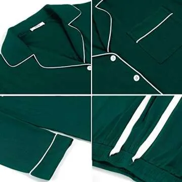 Senert Pajamas Set Long Sleeve Sleepwear Womens Button Down Nightwear Soft Pj Lounge Sets Green Medium