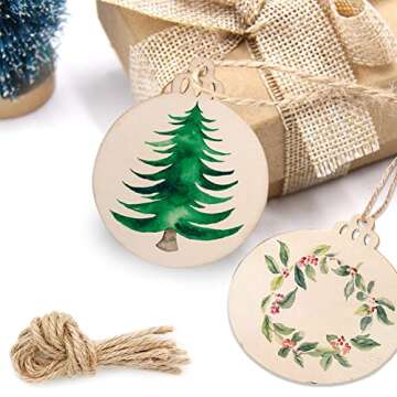 OurWarm 100pcs Natural Wood Slices 3.5inch, DIY Wooden Christmas Ornaments Unfinished Predrilled Wood Circles for Crafts Centerpieces Holiday Hanging Decorations