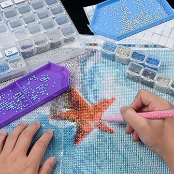 5D Diamond Painting Accessories-3 Pack 56 Grids Clear Diamond Painting Storage Container with 400pcs Label Stickers for Bead Storage,Sewing, Nail Diamonds,Embroidery Boxes Organizer