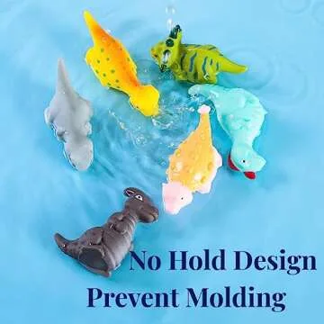 XY-WQ Bath Toys No Hole, for Infants 6-12& Toddlers 1-3, No Hole Bathtub Toys (Dinosaur Ⅱ, 6 Pcs with Mesh Bag)