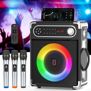 HWWR Karaoke Machine with 3 Wireless UHF Microphones for Adults, Portable Bluetooth Speaker, Party S...