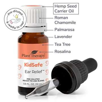 Plant Therapy KidSafe Ear Relief Essential Oil Ear Drops Blend Pre-Diluted 10 mL (1/3 oz) 100% Pure, Children Ear Oil Drops, Natural Eardrops, for Kids and Adults, Therapeutic Grade
