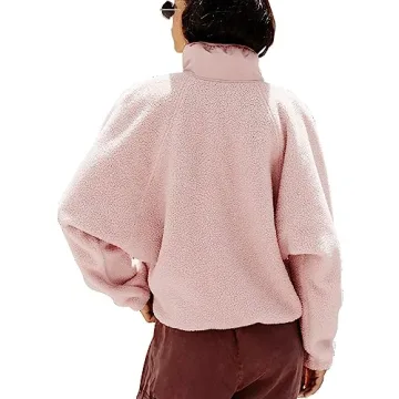 Aoang Women's Sherpa Fleece Jacket Faux Fuzzy Long Sleeve Casual Button Up Coat with Pockets Pink,L