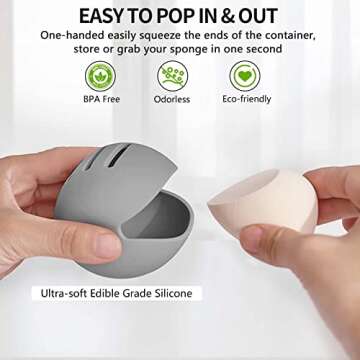 Fauxomor Makeup Sponge Holder,Double-sided Breathable Silicone Beauty Blender Holder for Travel,Shatterproof Make Up Sponge Travel Case for All Sponges Sanitary Reuse Easy to Carry,Grey