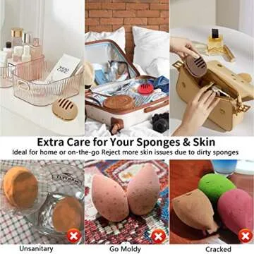 Fauxomor Makeup Sponge Holder,Double-sided Breathable Silicone Beauty Blender Holder for Travel,Shatterproof Make Up Sponge Travel Case for All Sponges Sanitary Reuse Easy to Carry,Grey