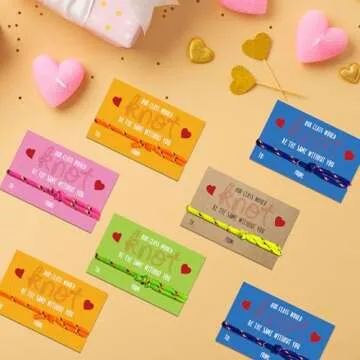 Milianquill 30Pcs Knot Bracelet Greeting Cards - Valentines Day Gifts for Kids, Classroom Exchange, Non Candy Party Favors