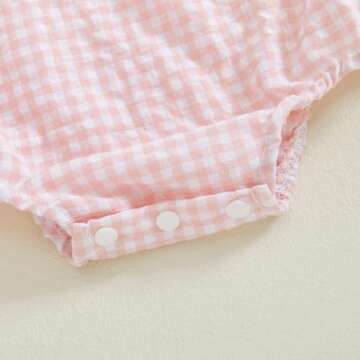 Newborn Baby Girls Clothes Long Sleeve Doll Collar Smocked Heart Embroidery Plaid Bubble Romper Outfit (Pink, 3-6 Months)