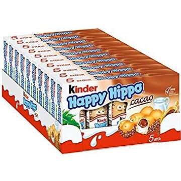 Kinder Happy Hippo COCOA CREAM Biscuits 5 count boxes (PACK OF 10)