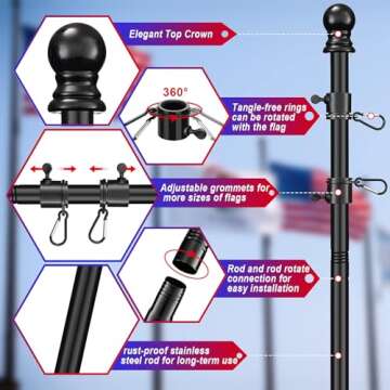 FLY HAWK 6 FT flagpole, Suitable for 2x3, 3x5, 4x6 Flag Heavy Garden flagpole, Outdoor or Outdoor Wa...