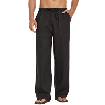 COOFANDY Mens Casual Linen Drawstring Pants Elastic Waist Lightweight Pant Summer Beach Yoga Trouser...