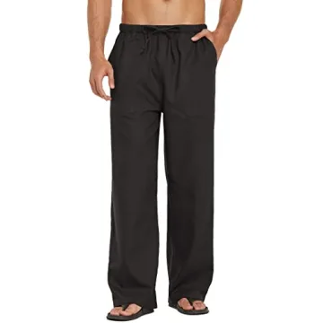 COOFANDY Mens Casual Linen Drawstring Pants Elastic Waist Lightweight Pant Summer Beach Yoga Trouser...