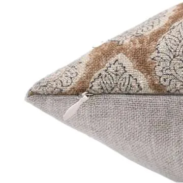 Fabritual Hand Block Print Thick Linen Throw Vintage Pillowcase Cushion Cover 16"X16" Spring Fall Decoration for Sofa, Bed and Couch, Boho Home Décor, Living Room, Farmhouse, Betal Leaf, Light Brown