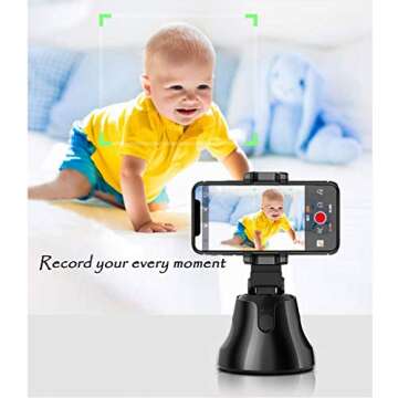 Selfie Stick Tripod 360°Rotation Auto Smart Face & Object Tracking Cell Phone Tripod Holder for Video Recording, Work with Tripod for iPhone Android