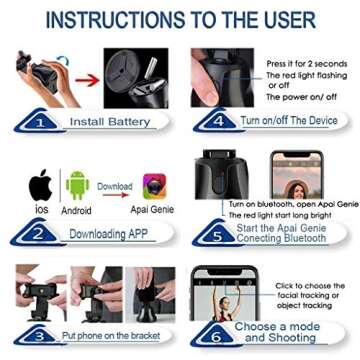 Selfie Stick Tripod 360°Rotation Auto Smart Face & Object Tracking Cell Phone Tripod Holder for Video Recording, Work with Tripod for iPhone Android