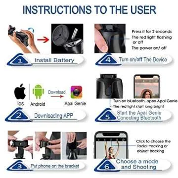 Selfie Stick Tripod 360°Rotation Auto Smart Face & Object Tracking Cell Phone Tripod Holder for Video Recording, Work with Tripod for iPhone Android