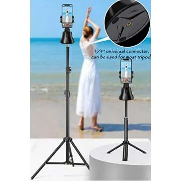 Selfie Stick Tripod 360°Rotation Auto Smart Face & Object Tracking Cell Phone Tripod Holder for Video Recording, Work with Tripod for iPhone Android