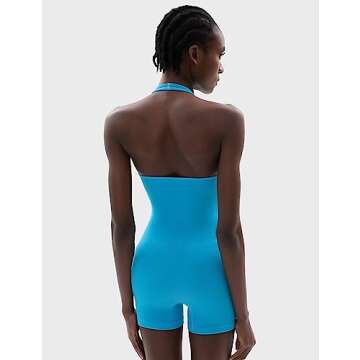 PUMIEY Women’s Jumpsuits Halter Unitard Rompers Workout One Piece Outfits Cerulean X-Small