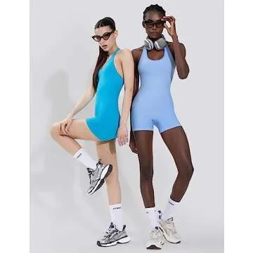 PUMIEY Women’s Jumpsuits Halter Unitard Rompers Workout One Piece Outfits Cerulean X-Small