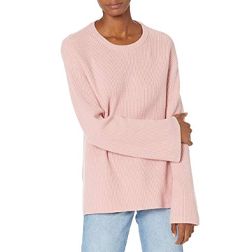 The Drop Women's Alice Crewneck Back Slit Ribbed Pullover Sweater, Zephyr Pink, L