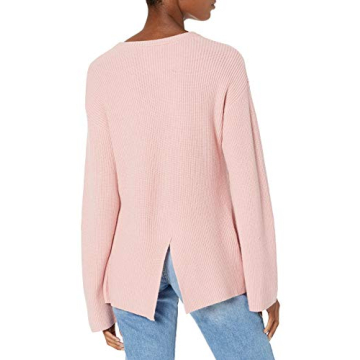 The Drop Women's Alice Crewneck Back Slit Ribbed Pullover Sweater, Zephyr Pink, L
