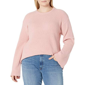 The Drop Women's Alice Crewneck Back Slit Ribbed Pullover Sweater, Zephyr Pink, L