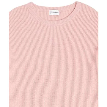 The Drop Women's Alice Crewneck Back Slit Ribbed Pullover Sweater, Zephyr Pink, L