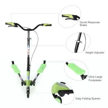 AODI Swing Wiggle Scooter, 3 Wheels Drifting Scooter with Adjustable Height/Folding Kick Scooter for Kids/Woman/Men Age 6+ Years Old