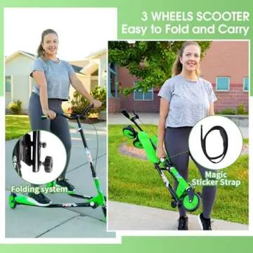 AODI Swing Wiggle Scooter, 3 Wheels Drifting Scooter with Adjustable Height/Folding Kick Scooter for Kids/Woman/Men Age 6+ Years Old