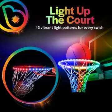 Brightz HoopBrightz LED Basketball Hoop Light - Basketball Gifts for Boys 10 8 12 14 - Light Up Basketball Hoop for Kids - Basketball Accessories for Boys - Outdoor Summer Fun Games for All Ages